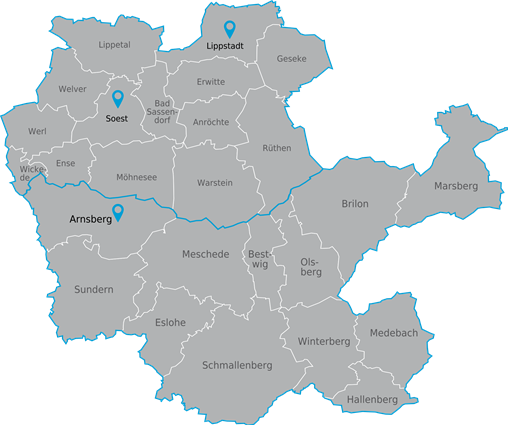 IHK Bezirk - Landkarte mit Kommunen